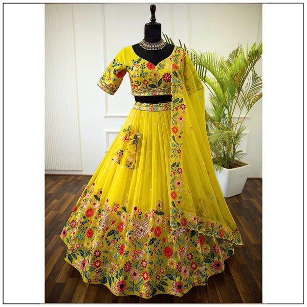 Beautiful  Yellow Organza Silk  Lehenga Choli