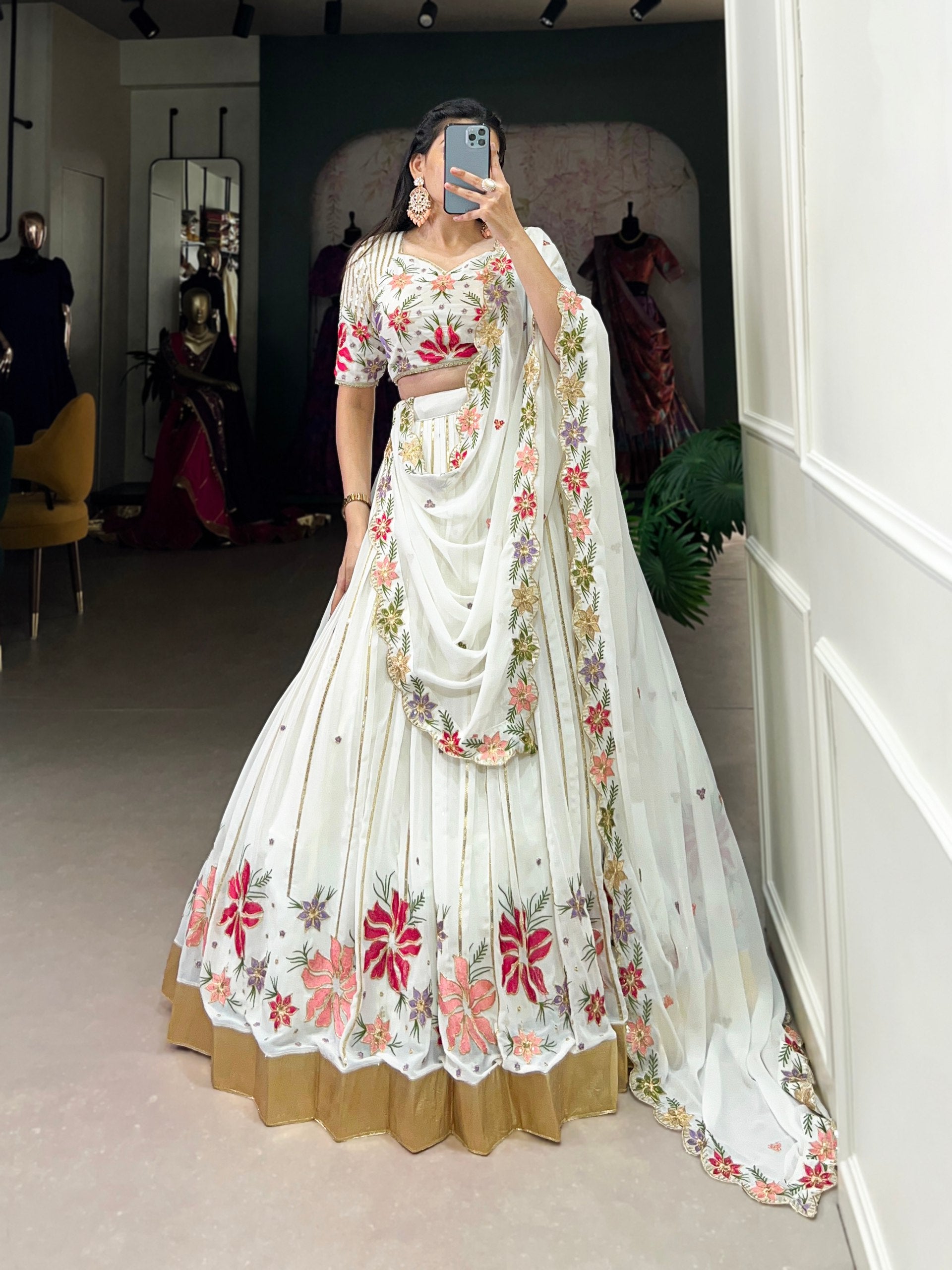 White wonder adorned with delicate embroidery Lehenga