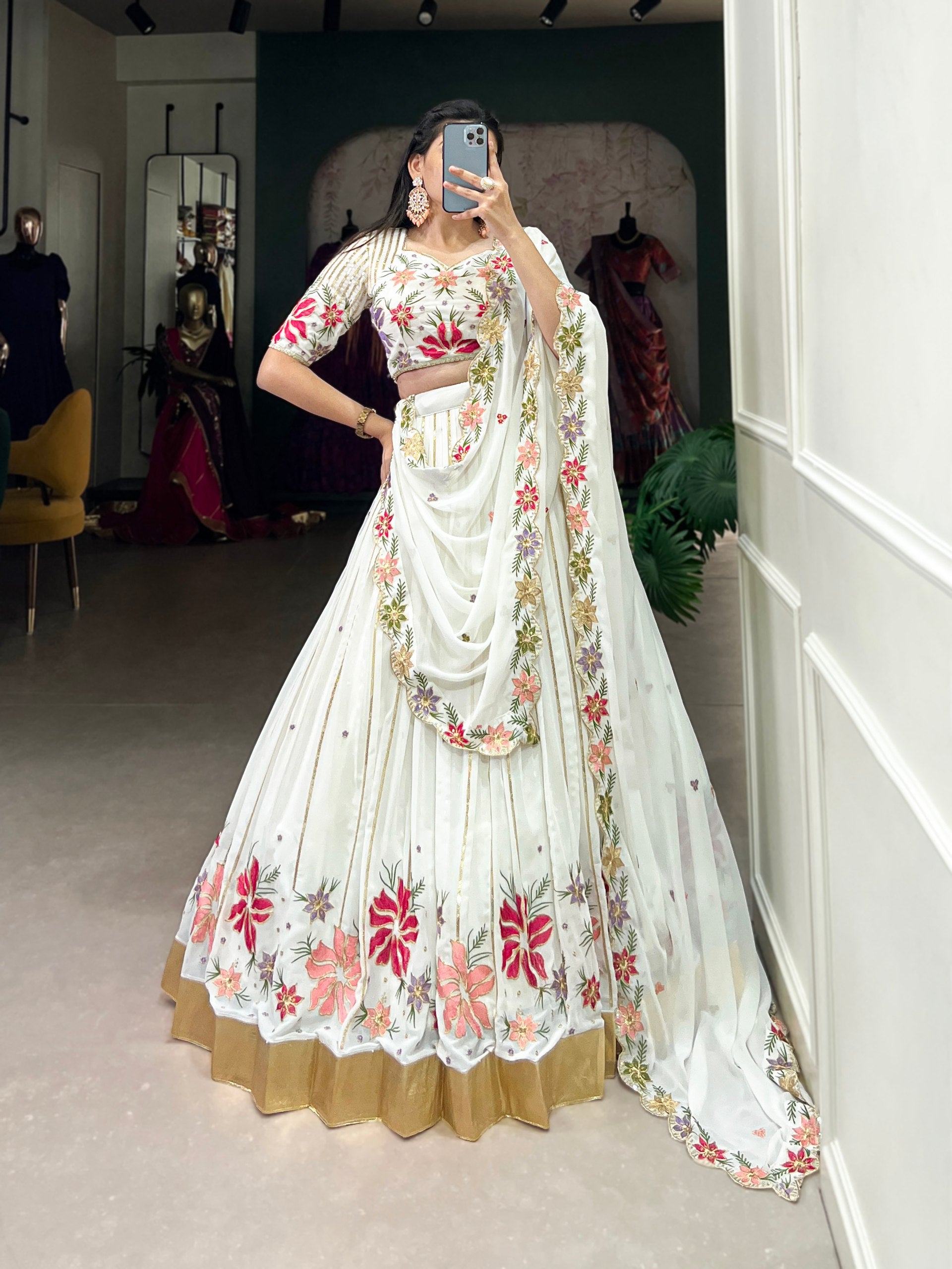 White wonder adorned with delicate embroidery Lehenga