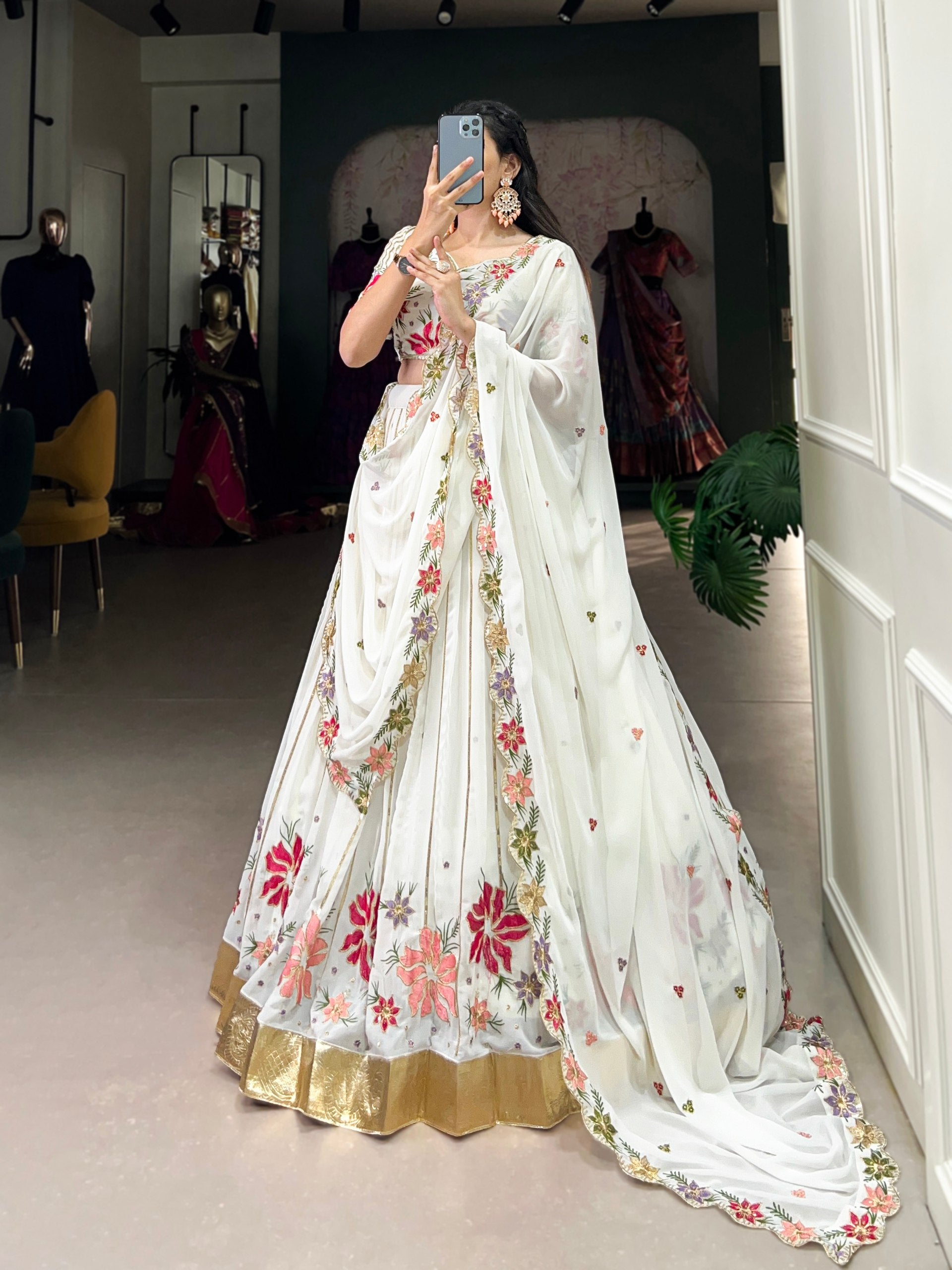 White wonder adorned with delicate embroidery Lehenga