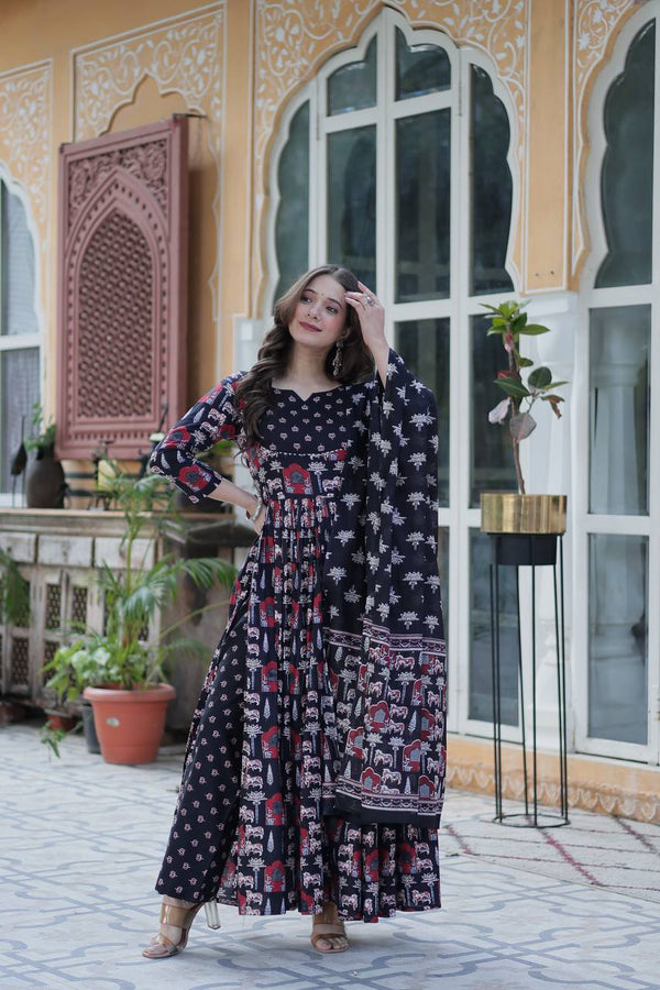 PREMIUM  BLACK READYMADE KURTI WITH PANT & DUPATTA SET