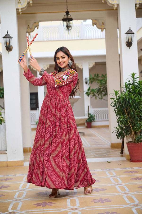 Maroon Color Navratri Special Gamathi Work Gown