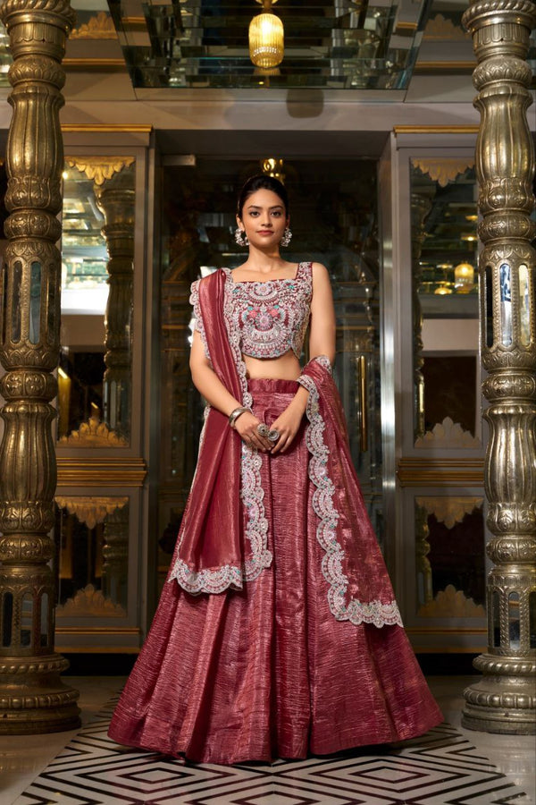 Shining brighter Gold Crush Maroon Lehenga