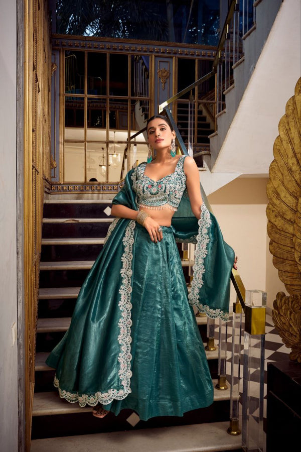 Shining brighter Gold Crush dark green Lehenga