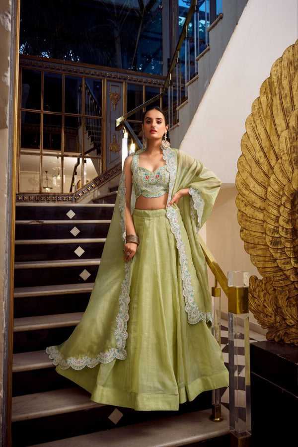 Shining brighter Gold Crush light green Lehenga