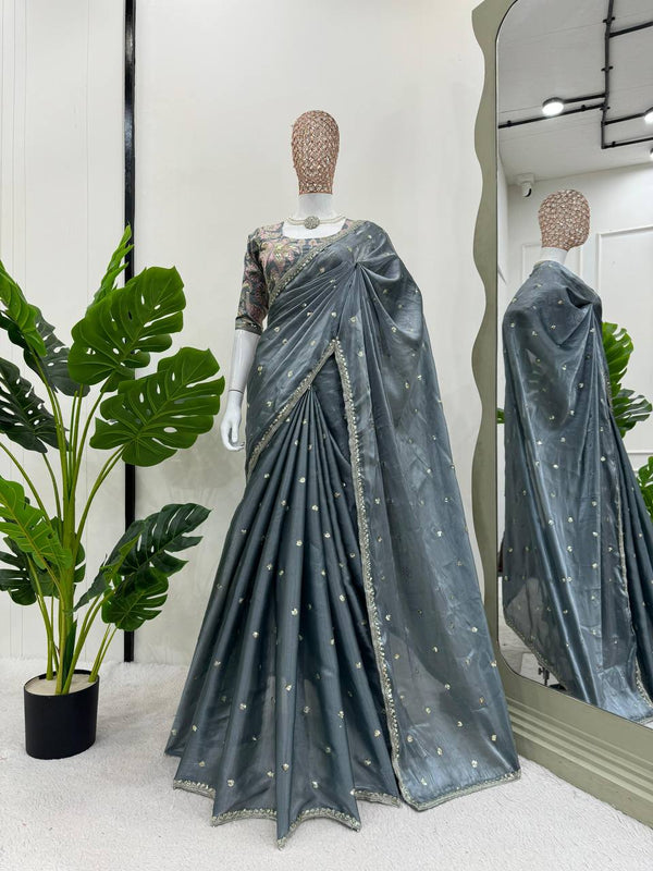 Grey Jimmy Choo Organza Fabric Saree