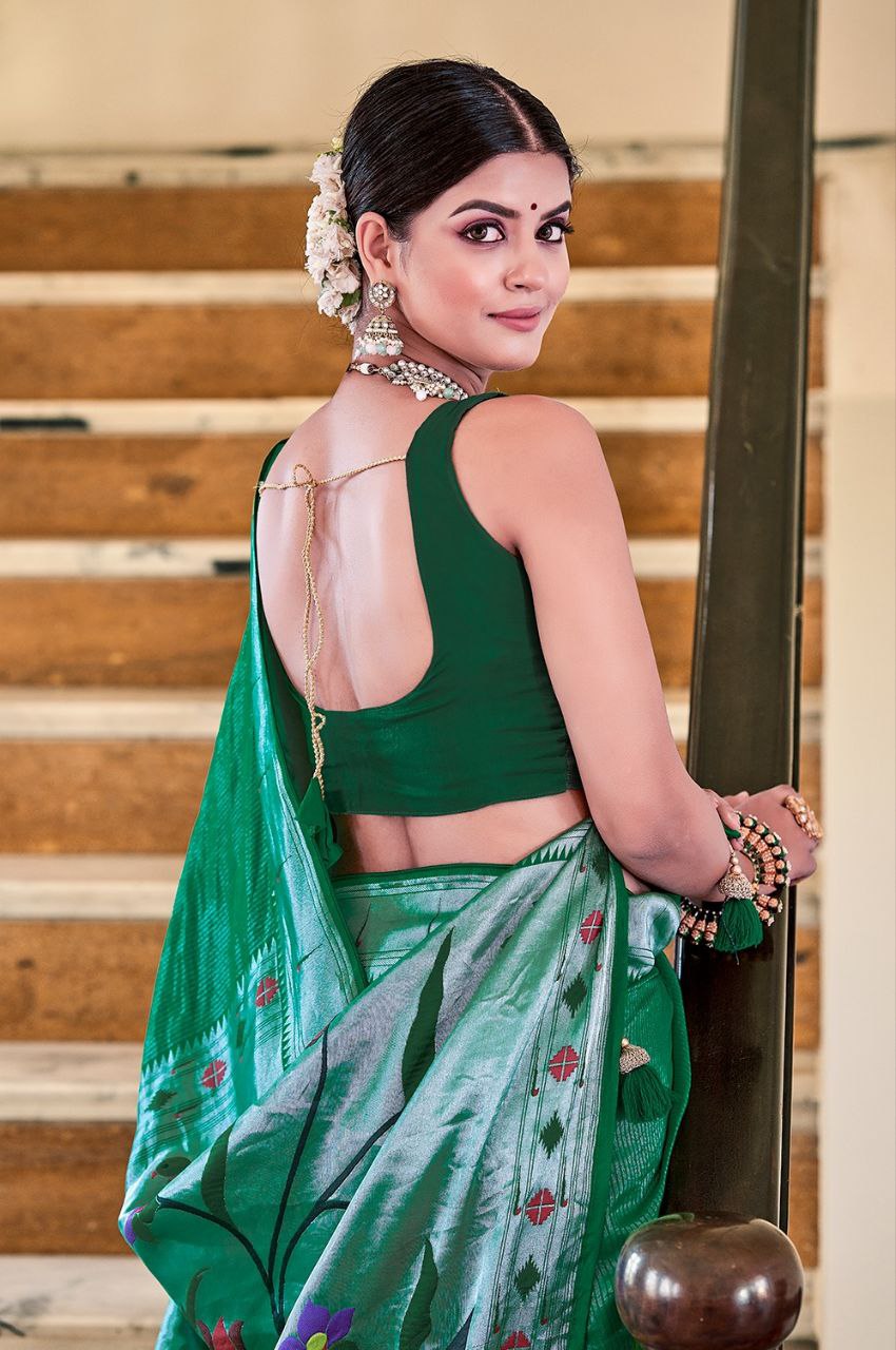 Green Color Viscose  Paithani Meenakari Saree