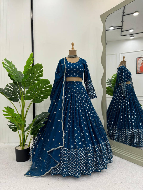 Beautiful Designer Blue Soft Georgette Lehenga Choli