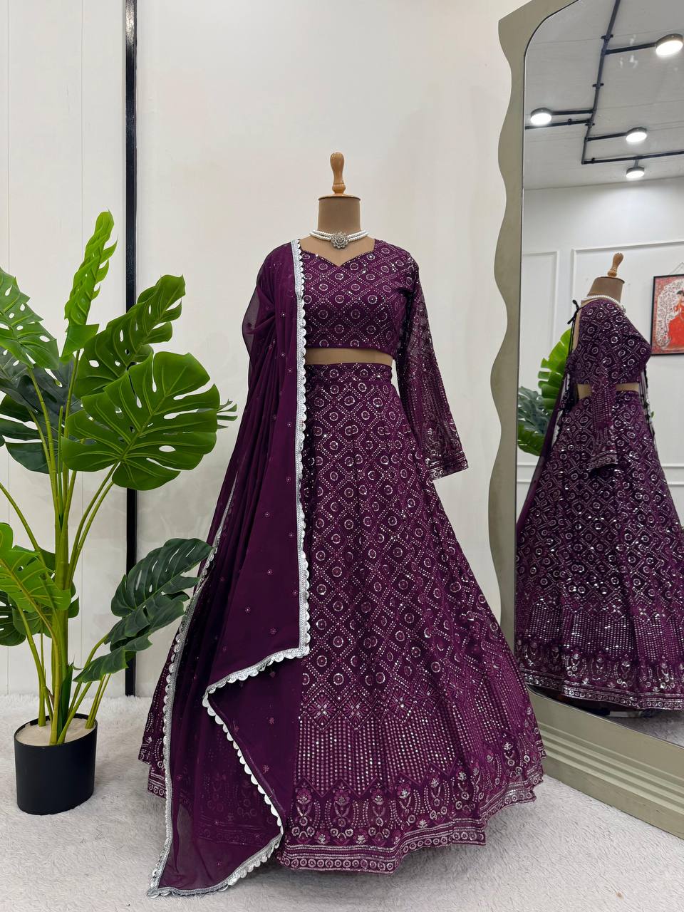 Beautiful Designer Wine Lucknowi Lehenga Choli