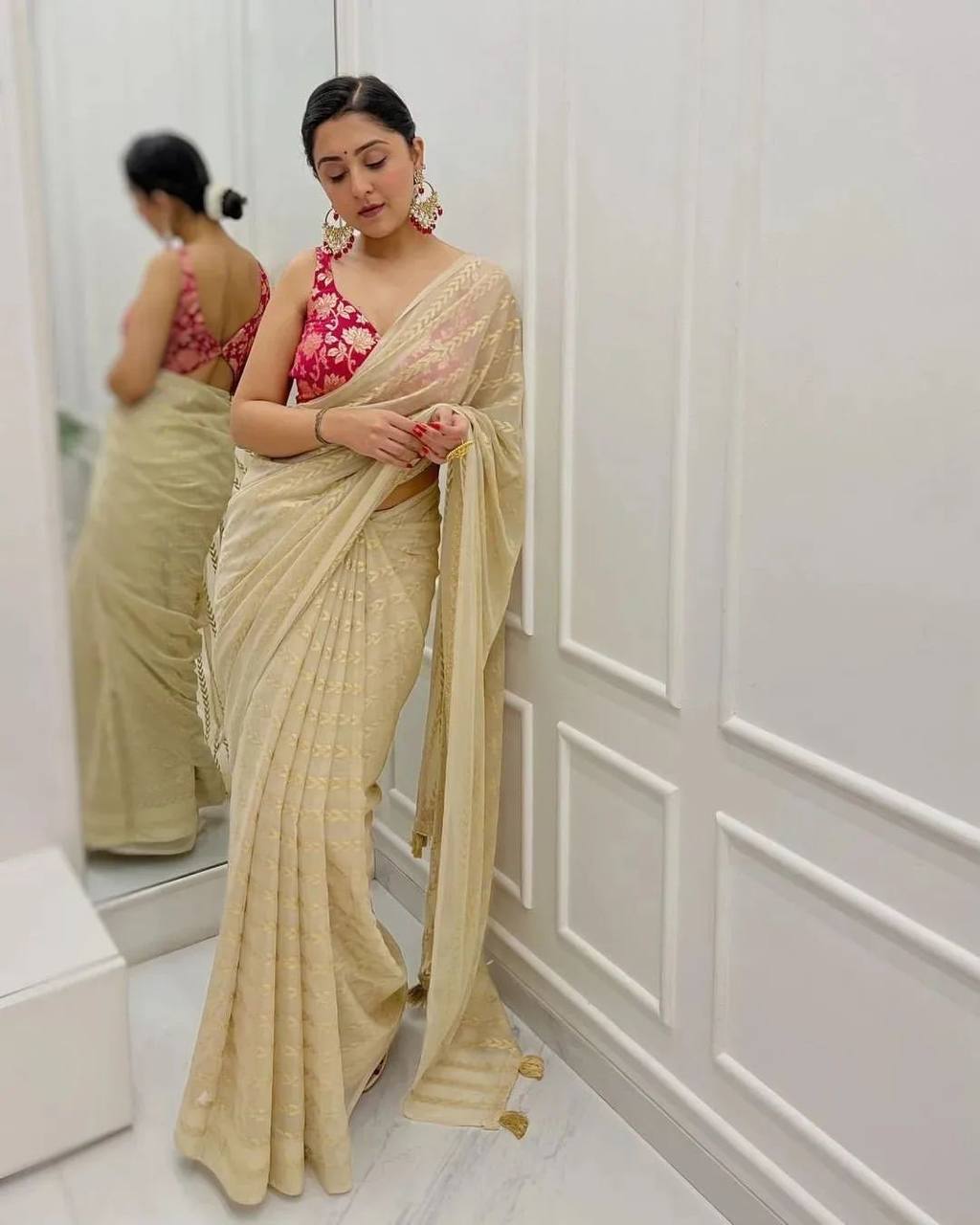 Designer Cream silk Saree