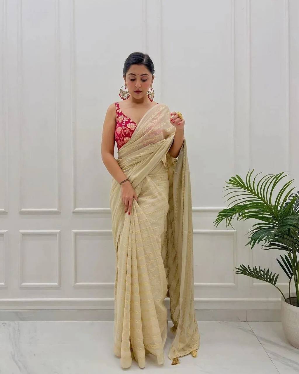 Designer Cream silk Saree