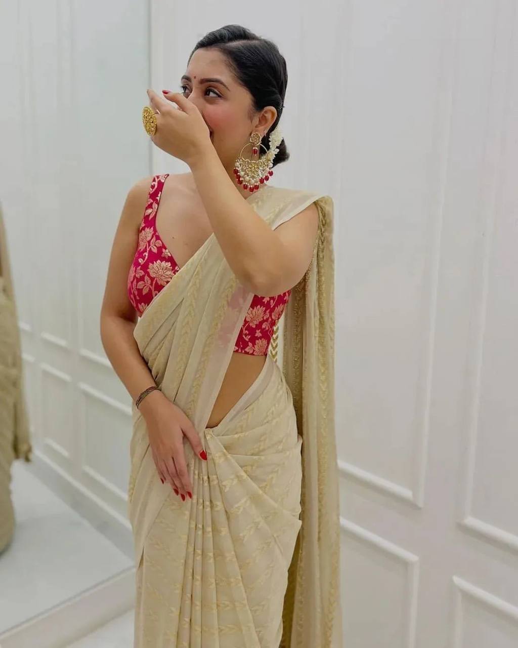 Designer Cream silk Saree