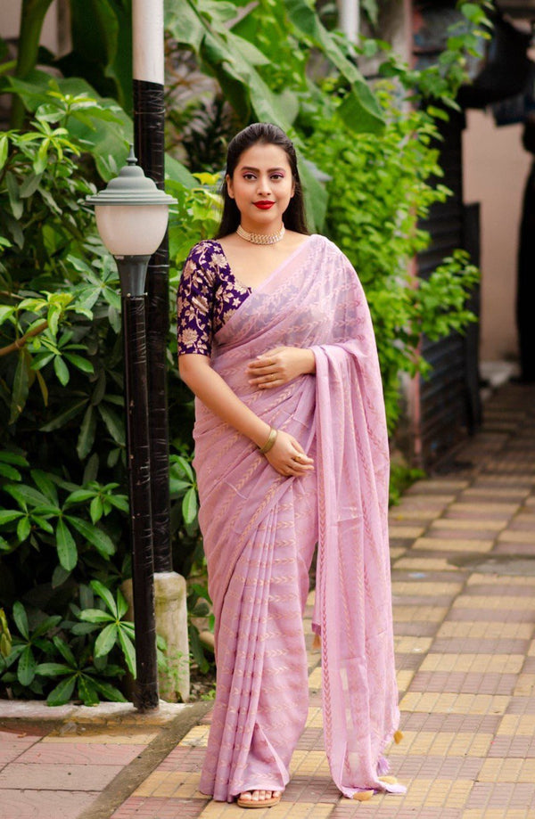 Designer Baby pink silk Saree