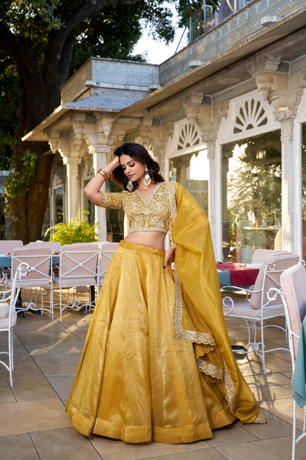 Yellow Color Goldie Sequins and Thread Embroidery Work Lehenga Choli