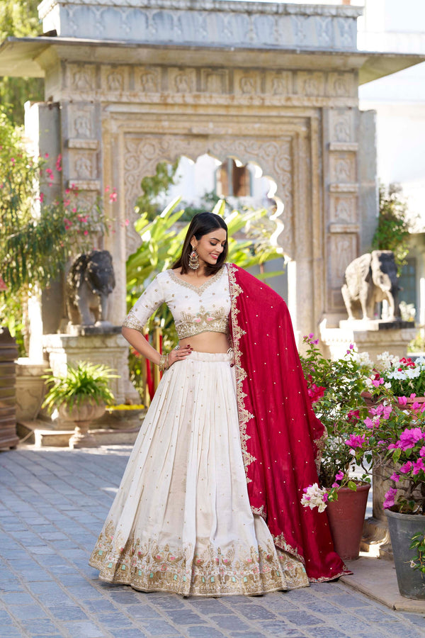 White Color Vichitra Silk  Sequence Embroidered Lehenga Choli