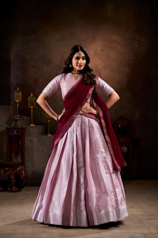 Pink Jacquard weaving work lehenga choli