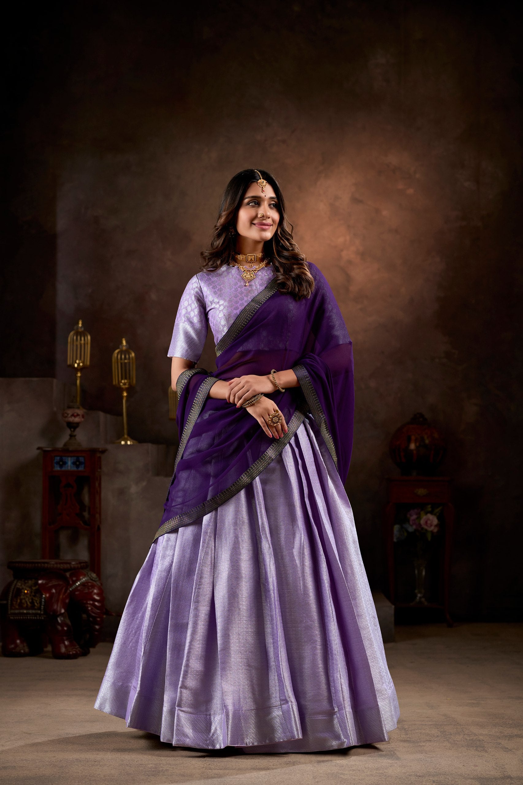 Purple Jacquard weaving work lehenga choli