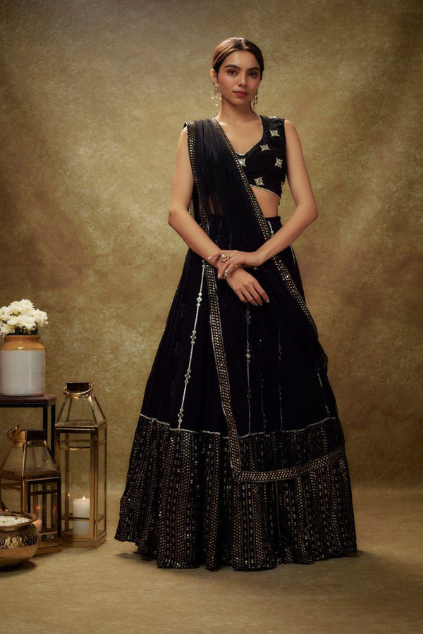 Designer Black Thread and Sequence Lehenga Choli