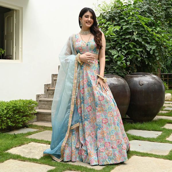 Delightful Digital Print With Hook Beads Work Lehenga Choli