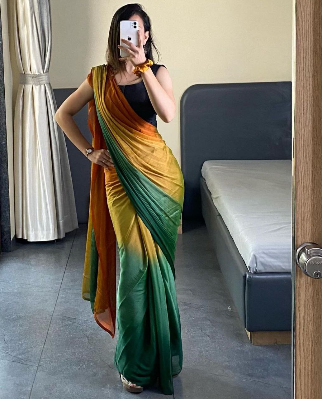 Designer  Soft Nylon  with 3D padding shades ready to wear saree