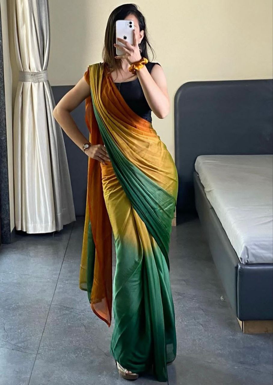 Designer  Soft Nylon  with 3D padding shades ready to wear saree