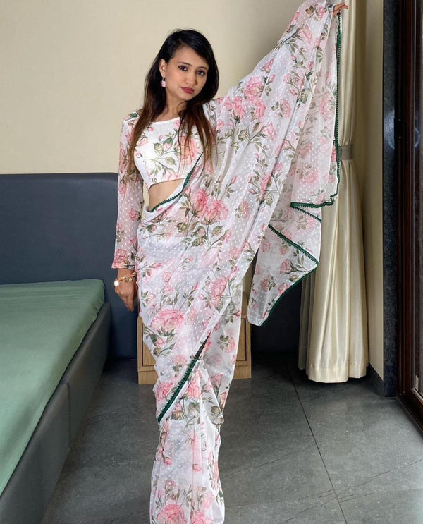 Digital print floral design  ready to wear saree