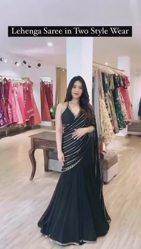 PARTY WEAR BLACK COLOR GEORGETTE BASE DESIGNER LEHENGA WITH SAREE