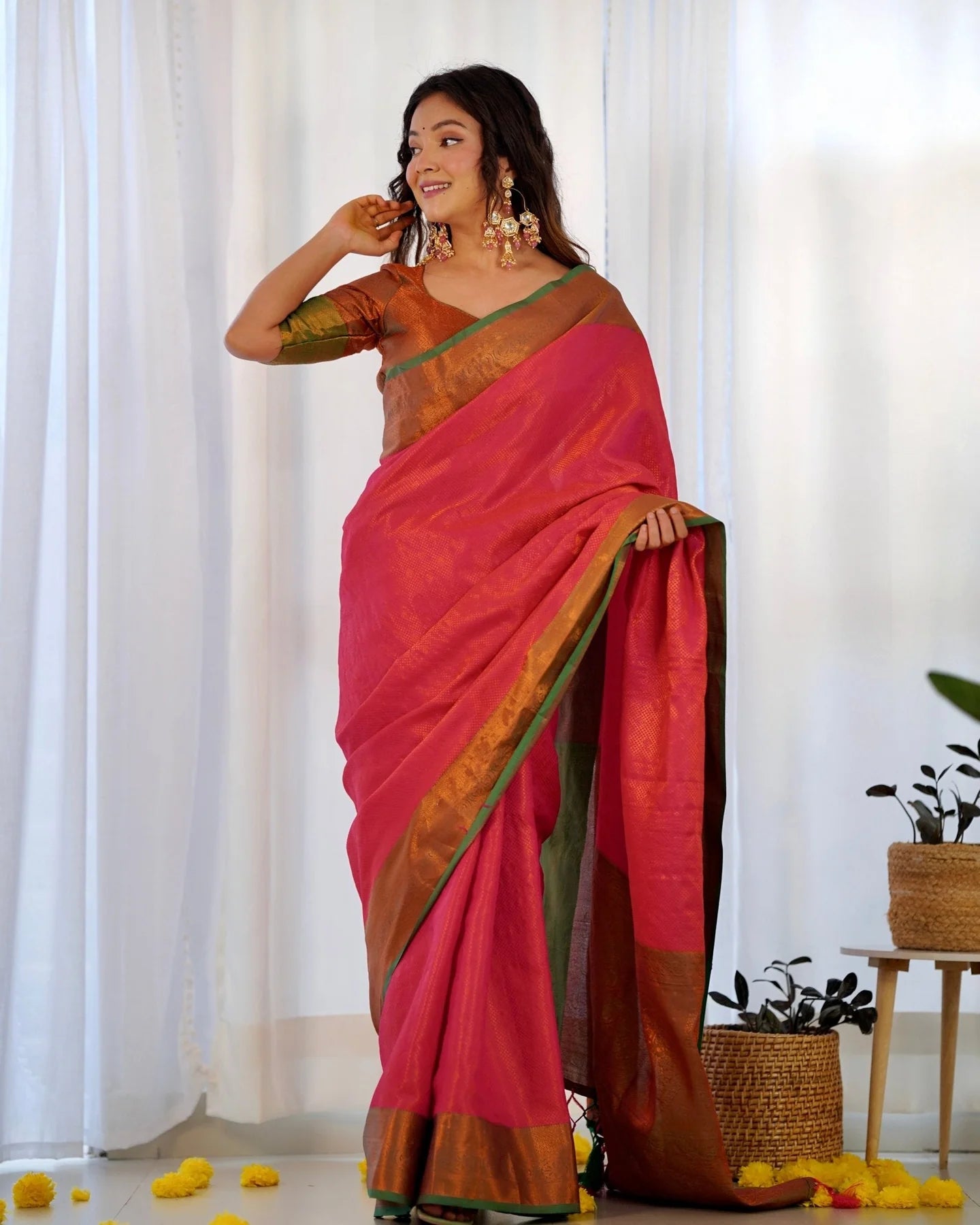 Pure Banarasi Silk Saree Weaved With Copper Zari